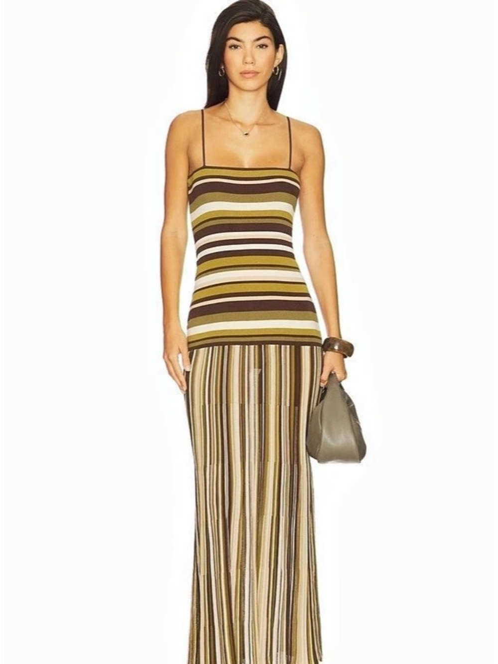 Faithfull the brand Striped Maxi Dress in Brown & Green Size 6